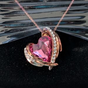 Rose Gold Pink Heart Crystal Necklace